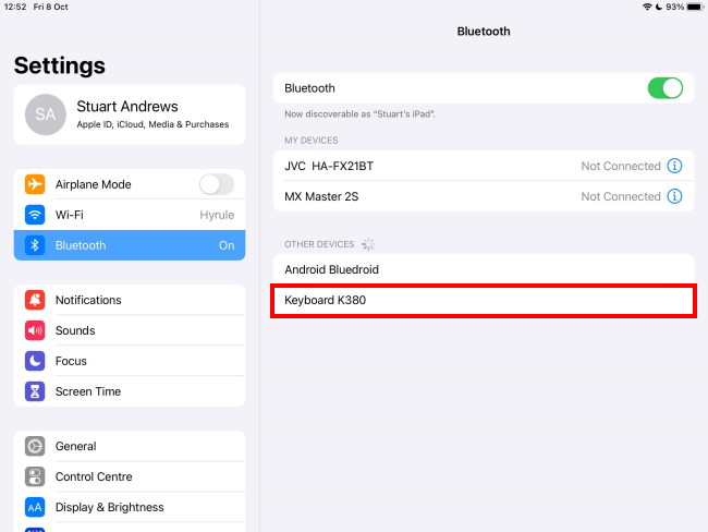 Set your Bluetooth keyboard into pairing mode and select it under Other Devices